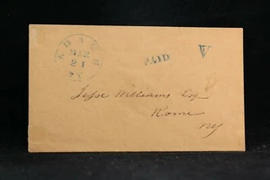 New York: Adams 1850 (circa) Stampless Cover, Blue CDS & Paid V, Jefferson Co - Picture 1 of 2