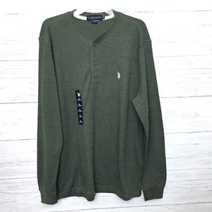 NEW U.S. Polo Assn. Mens Olive Green Waffle Knit Henley Top Long Sleeve XL - Picture 1 of 8