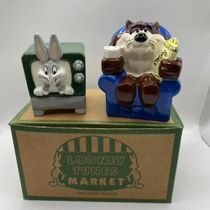 Vintage 1995 Looney Tunes Salt And Pepper Shakers Bugs Bunny & Taz Couch Potato - Picture 1 of 16