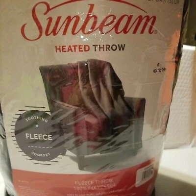 Sunbeam Electric Heated Throw Blanket Fleece. Brand New. Black/Blue plaid - Image 1 of 4