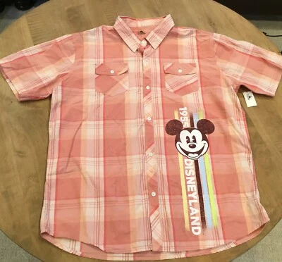 NUEVO Walt Disney World Mickey Mouse Western Camisa Abotonada a Cuadros Para Hombre’s Grande L Foto 1 de 4