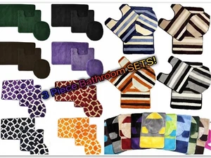 3-PC Bathroom Rug Set - Bath Mat, Contour Rug, Toilet Lid Cover - So MANY STYLES - Picture 1 of 37