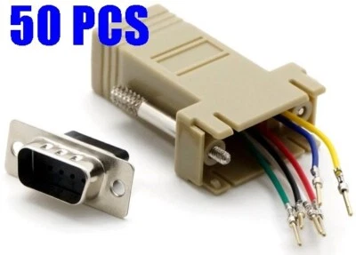 50 Pack DB9 Male to RJ12/RJ11 Female Modular 6P6C Adapter Converter Telephone - Image 1 of 3