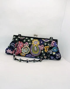 VTG 1990s MULTI COLOR Fashion Express Beads Sequins Embroidered Purse Handbag  - Picture 1 of 8