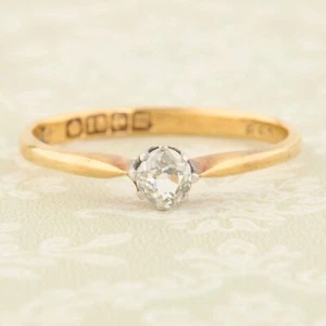 Antique Diamond Solitaire Ring 18ct Gold Old Cut Size R - Picture 1 of 9