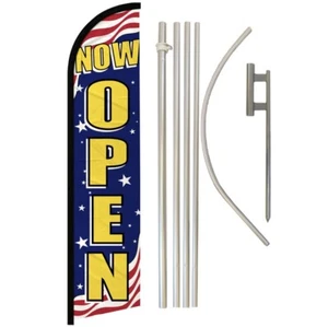 Now Open Windless Banner Swooper Advertising Flag Pole Kit We're Open Patriotic - Picture 1 of 8