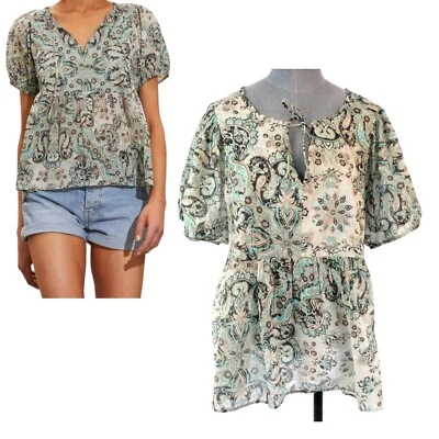 Odd Molly Blouse Floral  Organic Cotton Annika Aqua Porcelain Bohemian size  L — 第 1/4 张图片