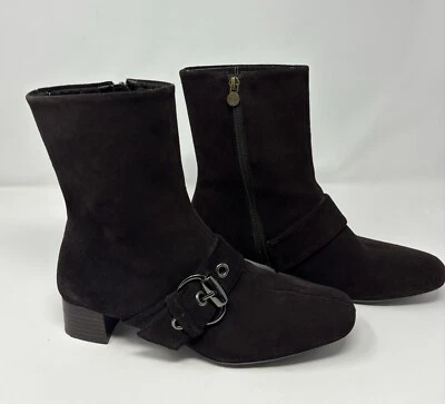 Botas de cuero marrón Etienne Aigner para mujer zapatos detalle de hebilla cremallera lateral talla 8,5 Foto 1 de 4