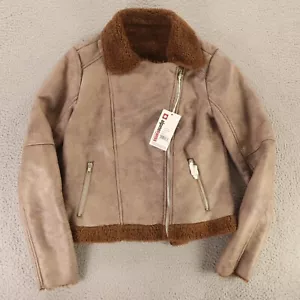 Alpine Swiss Jacket Womens M Brown Faux Fur Faux Leather Bomber NEW $127 - Picture 1 of 21
