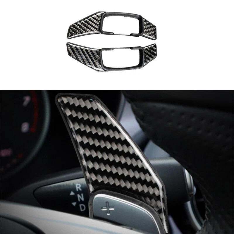 Guarnição de pás de câmbio de volante de fibra de carbono real 2X para Benz GLC X253 2016-19 - Imagem 1 de 4