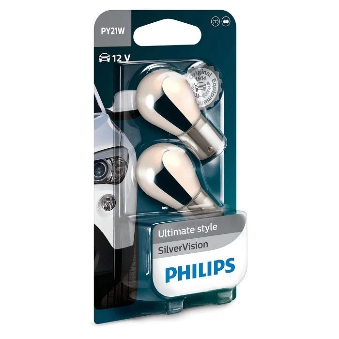 PHILIPS 12496SVB2 PY21W SilverVision Halogen Indicator 12V 21W BAU15s x2 - Image 1 of 1