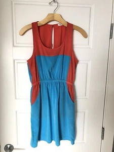 Everly Anthropologie SZ S Turquoise & Coral Colorblock Dress Sleeveless Pockets - Picture 1 of 7