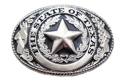 Uomo Metallo Argento Cintura Fibbia Western Cowboy Texas State Lone Stella Ovale - Immagine 1 di 4