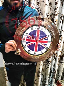 15" Personalize Text, Dial Vintage Antique Brass Porthole Wall Clock Home Decor. - Picture 1 of 7