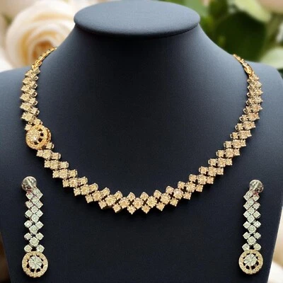 4.23 Carats Round Brilliant Cut Diamonds Necklace Earrings Set 14K Two-Tone Gold - Image 1 of 4