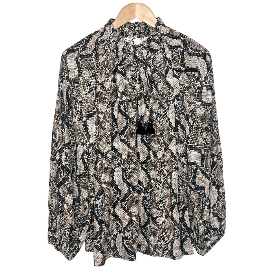 Figue Lilah Python Snakeskin Print Long Sleeve Blouse Brown WomenS Size M Animal - Image 1 of 4