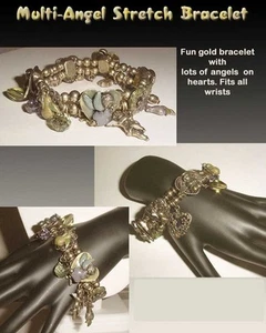 Antique Gold ANGEL, HEARTS, Steampunk Look Streatch Bracelet - Picture 1 of 1