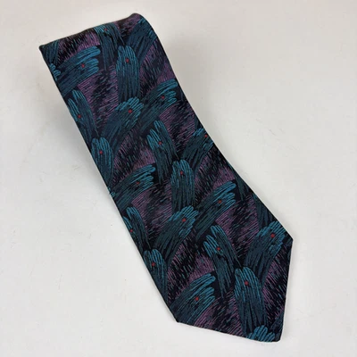Corbata abstracta vintage CARLO PALAZZI 100 % seda italiana - verde azulado, púrpura y negro Foto 1 de 4