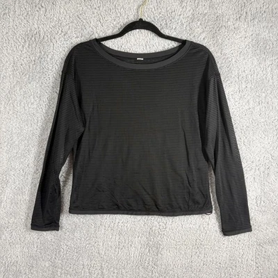 Camiseta Lululemon Lean In Manga Larga Talla 6 Negra Malla Transparente Rayas Atlética Informal Foto 1 de 4
