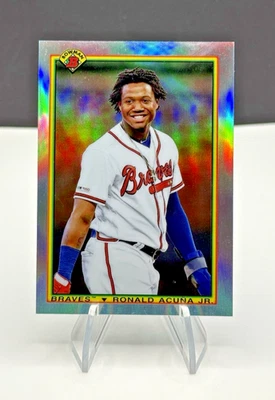 2020 Bowman Chrome Ronald Acuna Jr 1990 Silver Refractor Retro Atlanta Braves - Image 1 of 3