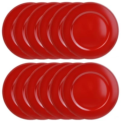 Set of 12 Red Charger Plates with Beaded. 13" Reusable Plastic Table Chargers... - Image 1 of 4