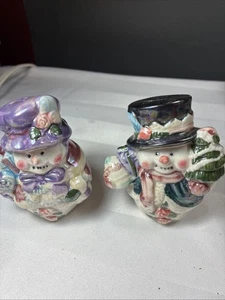 Weihnachten Mr. & Mrs. Schneemann schillernd rosa & blau Salz und Pfefferstreuer Set - Bild 1 von 13