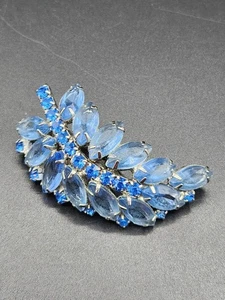 Vintage Brosche silberfarben blau hinten offen Steine Blatt - Bild 1 von 10