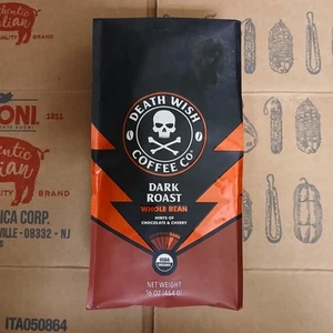 Death Wish Kaffee Bio Fair Trade Dark Roast ganze Bohne Kaffee 16 Oz Ex 12/25 - Bild 1 von 2