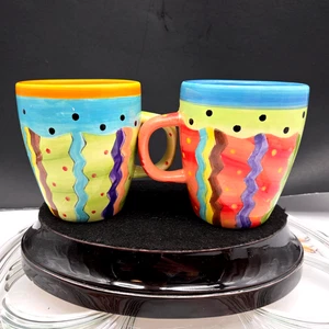 Coppia di tazze in gres dipinto a mano Laurie Gates - Foto 1 di 9