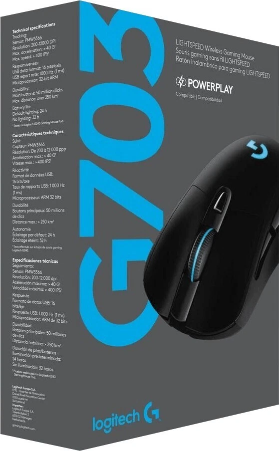 Logitech G703 Lightspeed Wireless Gaming Mouse Mouse 16000 910-005640 *NUOVO* - Immagine 1 di 4