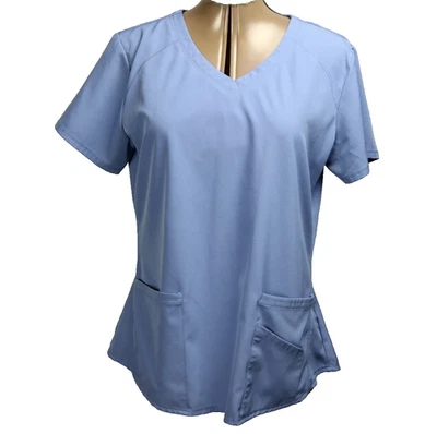 Skechers by Barco Scrub Top Short Sleeve V-Neck 3 Pockets Stretch Periwinkle M - Image 1 of 4