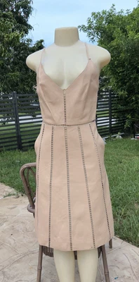 VESTIDO INFORMAL VALENTINO BEIGE ROSA CUERO SIN MANGAS BOLSILLO Talla 4 HECHO EN ITALIA Foto 1 de 4