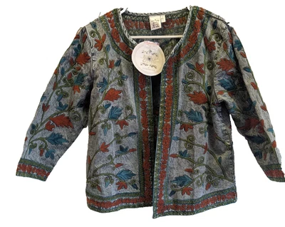 Chaqueta abierta para mujer Parsley & Sage L gris floral bordada boho artística vaquera Foto 1 de 4