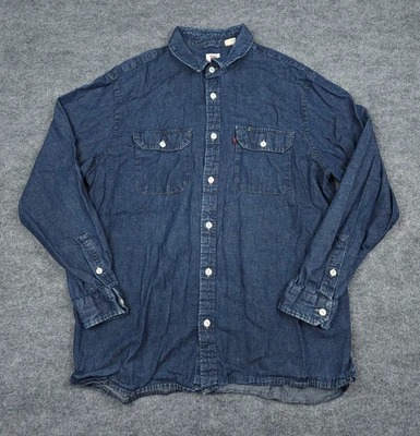 Рубашка мужская Levi's Chambray большая синяя с карманами на пуговицах с длинным рукавом - Изображение 1 из 4