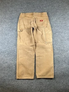 Vintage Dickies Canvas Carpenter Pants Mens 34x30 Brown Wide Leg Baggy Utility - Picture 1 of 13