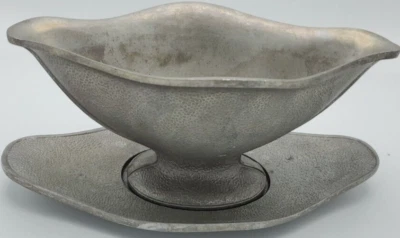 Barco de salsa de aluminio fundido martillado de colección servicio de guardia 2 piezas placa base gris Foto 1 de 4