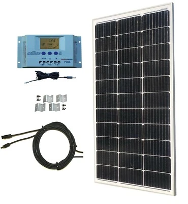 Kit de panel solar monocristalino WindyNation 100 vatios para RV barco fuera de la red Foto 1 de 4
