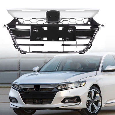 For 2018 2019 2020 Honda Accord Front Bumper Upper & Lower Grille Black Chrome - Image 1 of 4