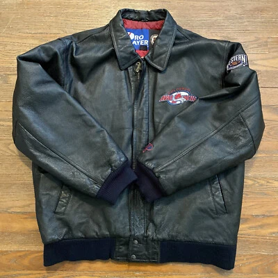 Vintage Colorado Avalanche NHL Pro Player Leather Bomber Jacket XL Black - Image 1 of 4