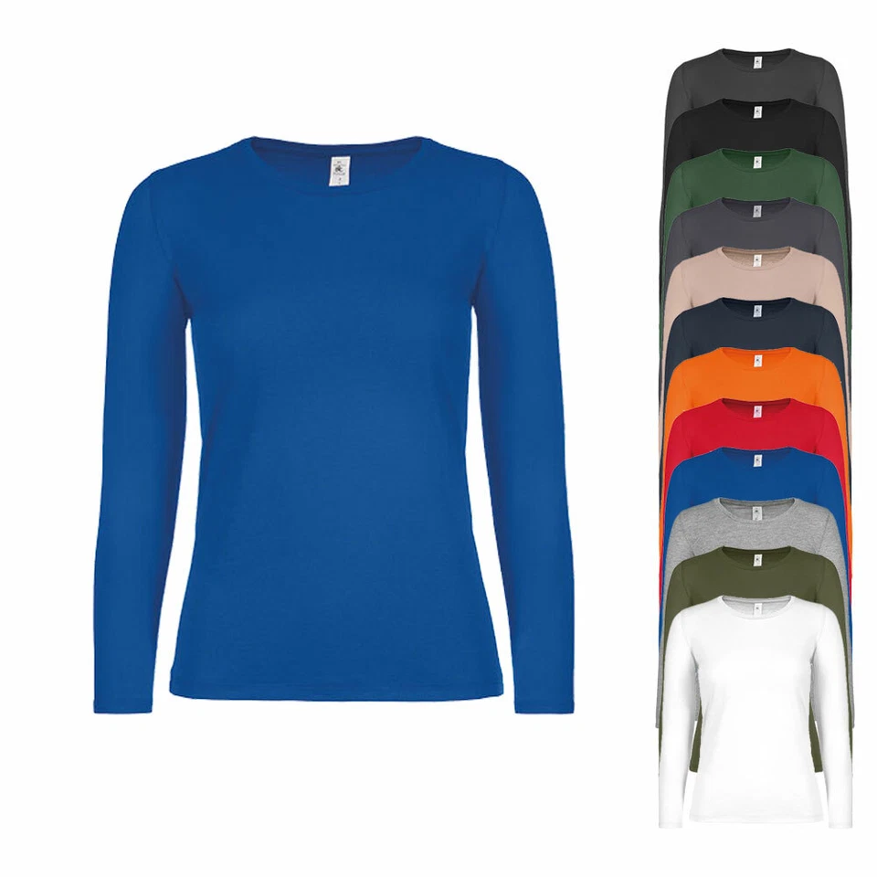 DAMEN-T-SHIRT LANGARM Rundhals E150 XS S M L XL XXL 3XL NEU B&C BCTW06T - Bild 1 von 1