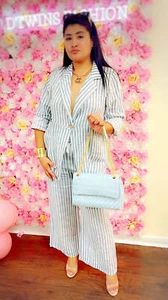 ONE- BUTTON LINEN ELEGANCE PANT SET - Picture 1 of 2