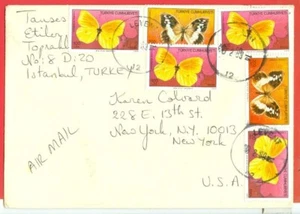 Butterfly 6 stamp of Turkey used on cover to USA - Picture 1 of 1