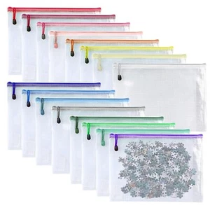 -6 * 8 inchs-16 Pcs-Plastic Mesh Zipper Pouch Document Folders Bag Zip File B... - Picture 1 of 9