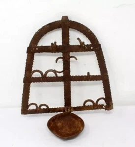 1800's Old Rare Ancient Hand Forged Iron Hanging Oil Lamp Stand Candle Stand - Picture 1 of 6