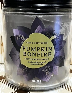 Bath And & Body Works Single Wick Glass Candle Pumpkin Bonfire Essential Oil S - Picture 1 of 4