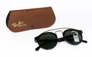 VINTAGE SUNGLASSES RAY BAN GATSBY STYLE 4 W0932 BLACK GOLD G-15 B&L ROUND GAGA - Picture 1 of 10