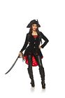 Veste Halloween Capitaine Pirate Adulte Noir Rouge Femme Costume XS-XXL