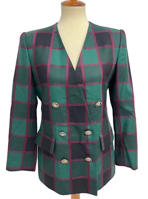 Kasper A.S.L. Blazer para mujer Petite verde esmeralda a cuadros doble botonadura talla 6 Foto 1 de 4