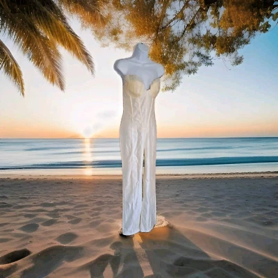 PrettyLittleThing комбинезон размер 6 кремовый атласный бандо корсет кокетка молнии новый с Ярлыками  - Изображение 1 из 4