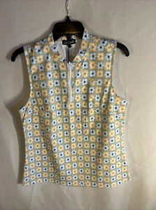 NWT Bad Birdie Flower Power Sleeveless Blade Polo Golf Shirt Women’s Size Large - Picture 1 of 4